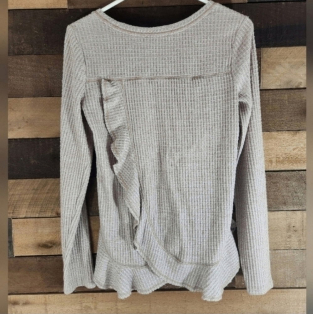 Anthropologie Saturday Sunday Waffle Knit Ruffle Thermal - Picture 8 of 11